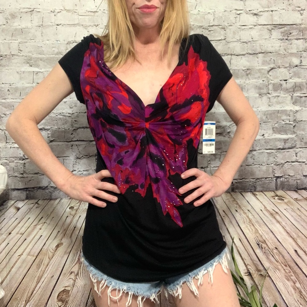 🆕INC BLACK FLORAL TOP Size XL‼️